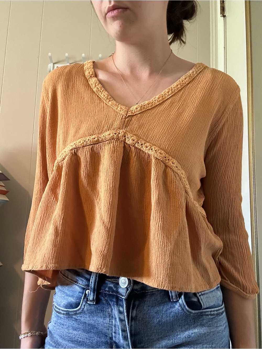Hippie Rose Mustard V-Neck Peasant Blouse